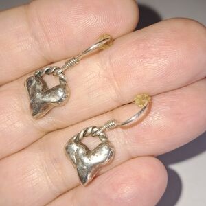 Dainty Silvertone Heart Dangle Earrings